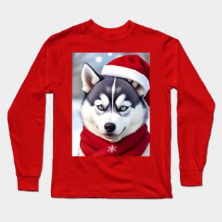 Cute Christmas husky dog Long Sleeve T-Shirt